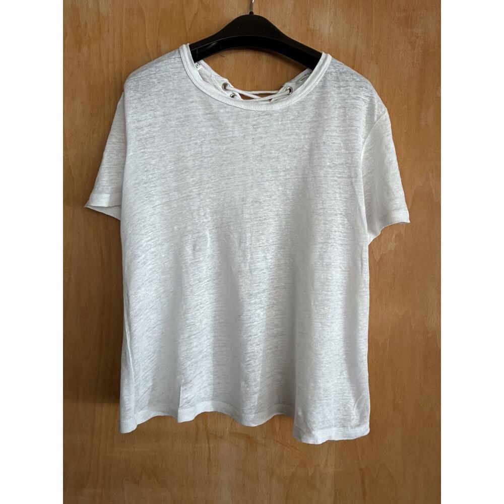 A.L.C. White Linen Tshirt Lace Up Detail Size Small Short Sleeve